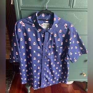 Rooseveltz Navy Blue Shark Print Men's Polo